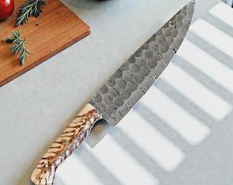 13" Handmade Damascus Chef Knife | Twist Pattern, Pinecone Resin Handle