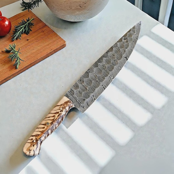 13 Inch Damascus Chef Knife | Hand Forged Twist Pattern Steel | Pinecone Resin Handle