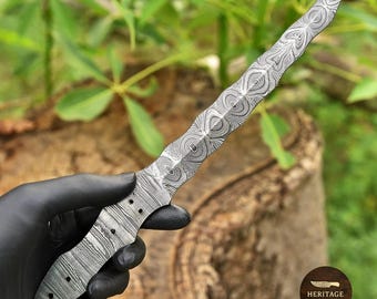 Damascus Kris Dagger | 12" Hand Forged Tri-Edge Display Knife | Handmade Damascus Knife Gift | Collectible Blade