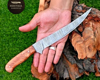 Handmade Damascus Steel Fillet Knife – 7.5” Boning Knife with Sheath