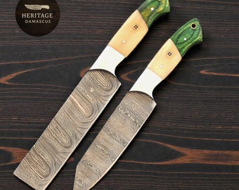 Handmade Damascus Knife Set | Twist Pattern, Camel Bone Handle