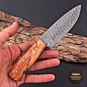 Handmade Damascus Skinning Knife | Forged Hunting Knife with Wood Handle