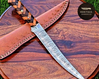 Hand Forged Damascus Fillet Knife | 7.5" Boning Knife, Wood Handle, Sheath