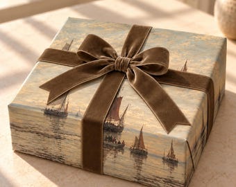 Vintage Sailboat Wrapping Paper, Nautical Gift Wrap, Coastal Oil Painting Design, Christmas and Birthday Wrap for Sailing Lovers