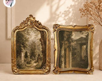8X10 Picture Frame Set of 2, Antique Gold Resin with Real Glass