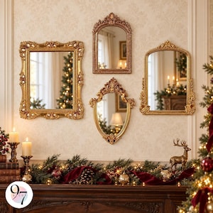 Ornate Wall Mirror, Resin Frame With Raised Scrollwork, Gold or Antique Bronze Finish