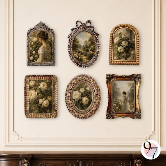 5X7 Picture Frame Set, Six Gold Ornate Resin Designs with Real Glass