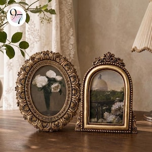 COMBO 2 | 4X6 Picture Frame, Antique Gold Oval with Ornate Design