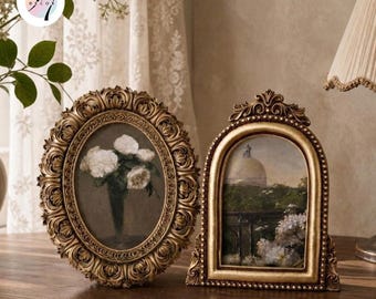 COMBO 2 | 4X6 Picture Frame, Antique Gold Oval with Ornate Design