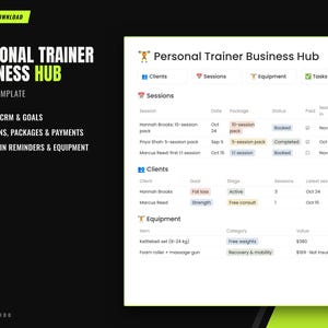 Notion Business Hub for Personal Trainers: Client CRM, Sessions & Packages Tracker