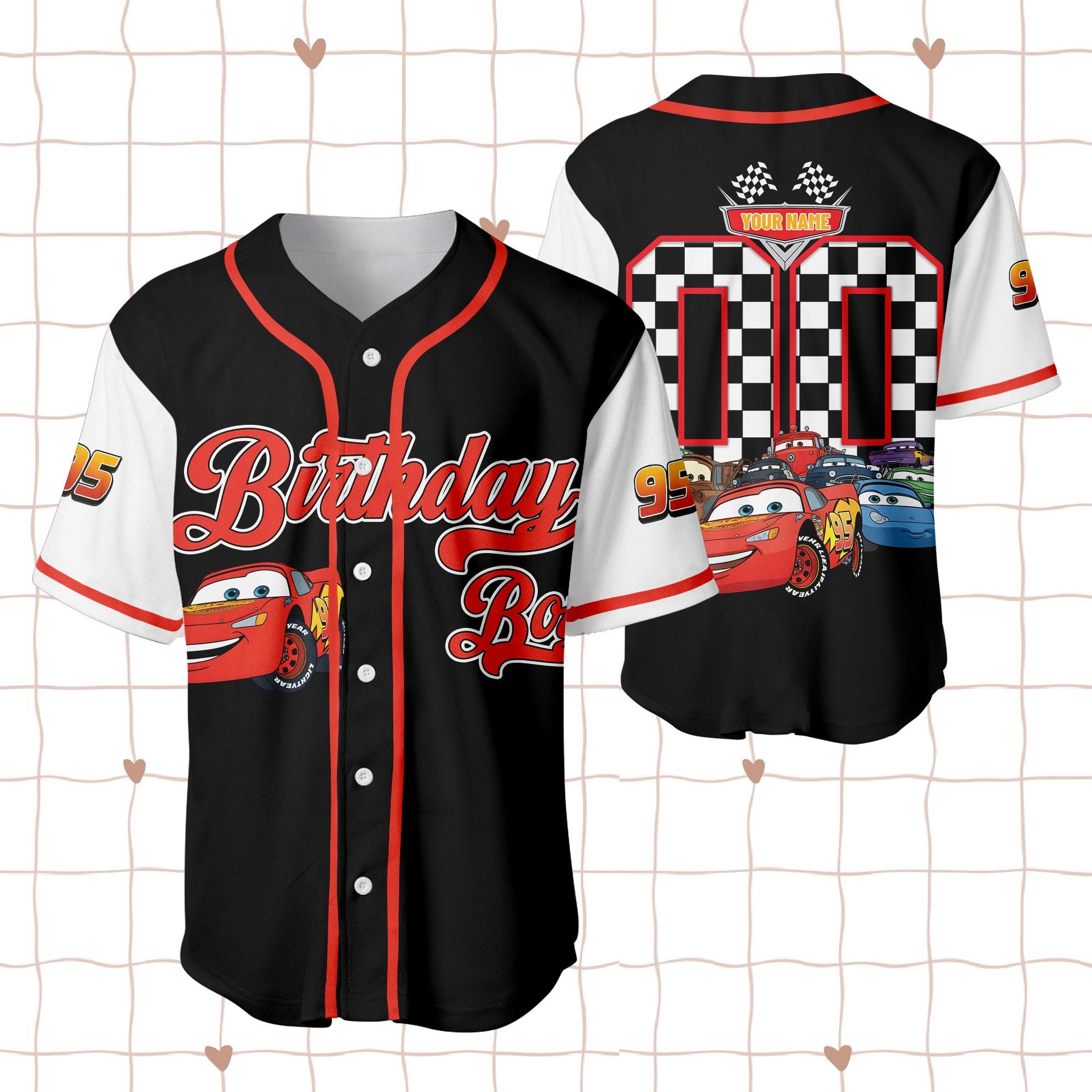 Discover Lightning McQueen Cars Birthday Boy Baseball Jersey, Custom Name Number Kids Racing Birthday Shirt Cars Party Outfit