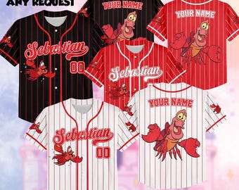 Camiseta de béisbol personalizada de Sebastián, camiseta personalizada de La Sirenita, atuendo navideño de Sebastián, camiseta familiar de Disney a juego