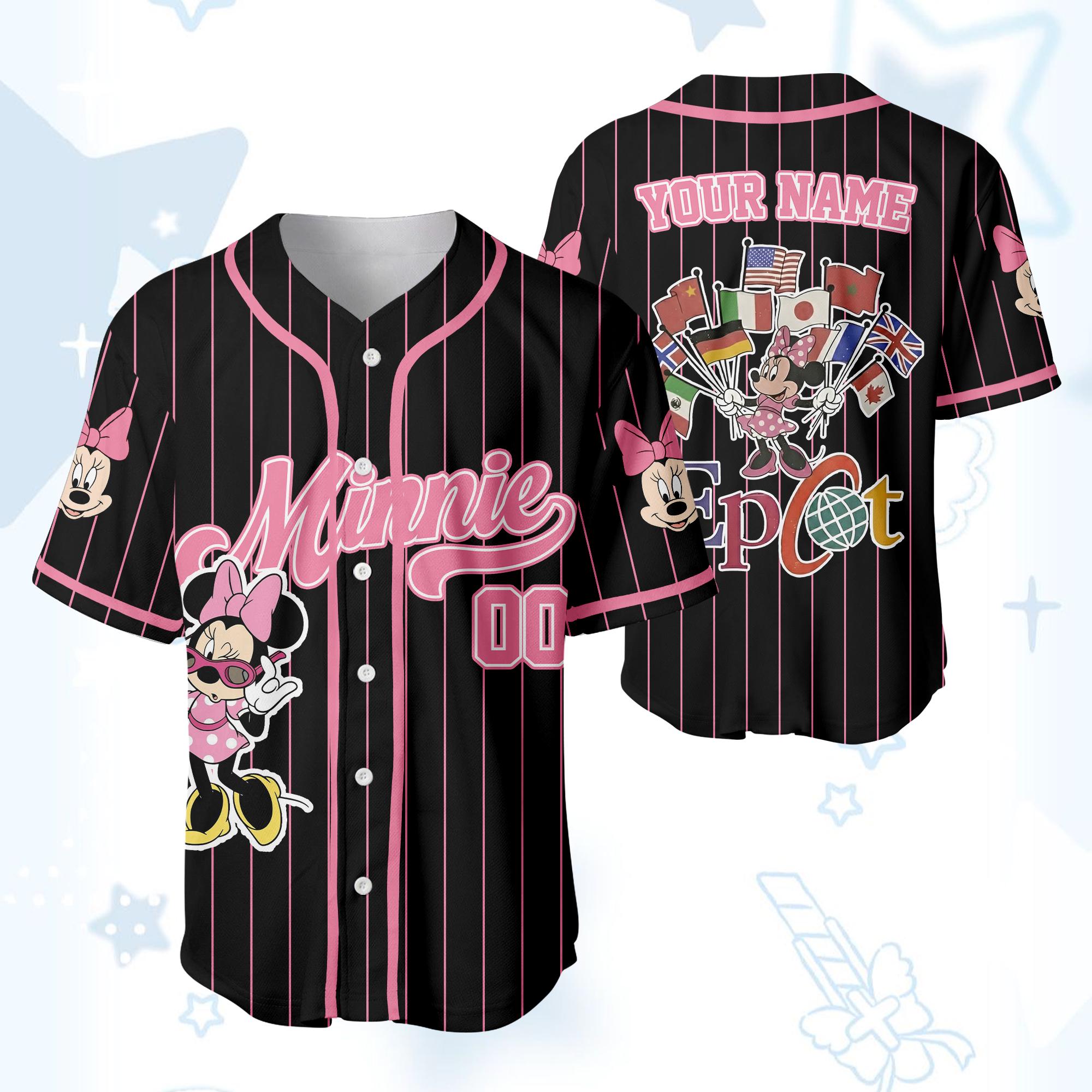 Discover Personalized Minnie Flags of Nations Epcot Baseball Jersey, Vintage 90s Style WDW Epcot World Tour Kids Youth Adult Baseball