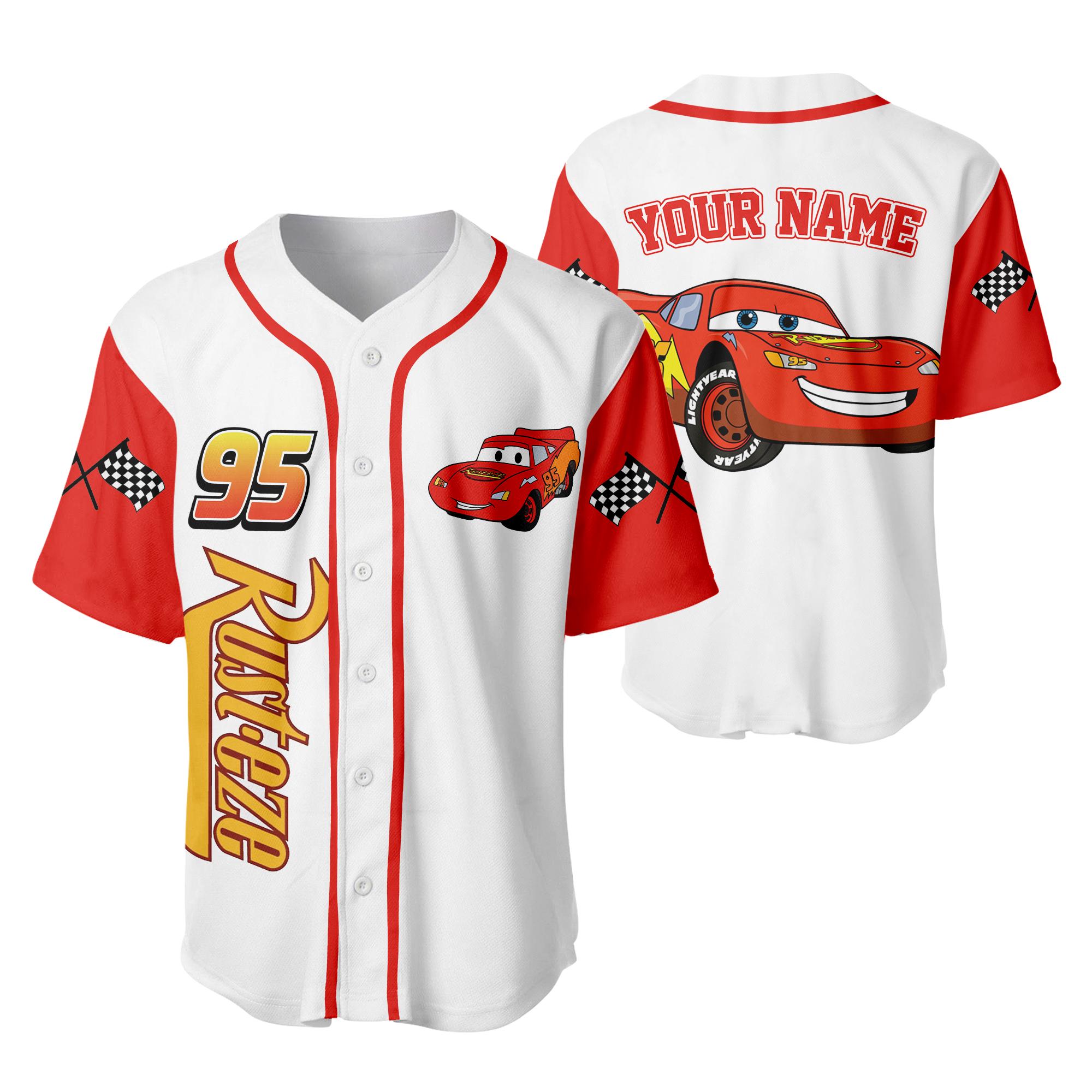 Discover Custom Disney Cars Lightning Mcqueen Baseball Jersey, Disney Lightning Mcqueen Jersey Shirt, Disney Birthday Gift, Gift For Baseball Fans