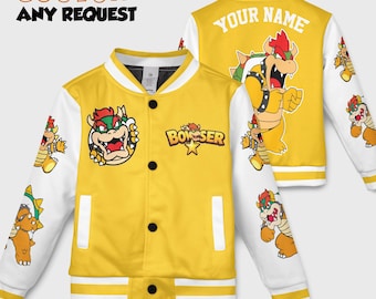 Chaqueta de béisbol personalizada de Super Mario, camiseta de Super Mario Bros. Yoshi Luigi Peach, chaqueta familiar de Mario, chaqueta de cumpleaños navideña de Mario