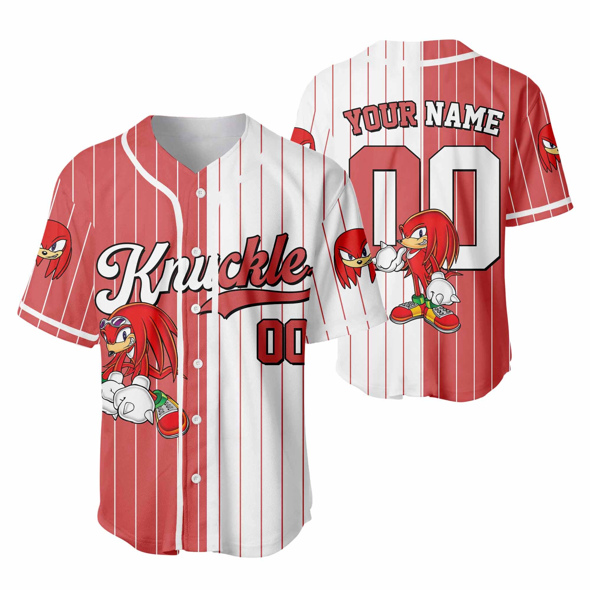 Discover Personalized Knuckles Baseball Jersey, Custom Sonic the Hedgehog Shirt, Knuckles Outfit