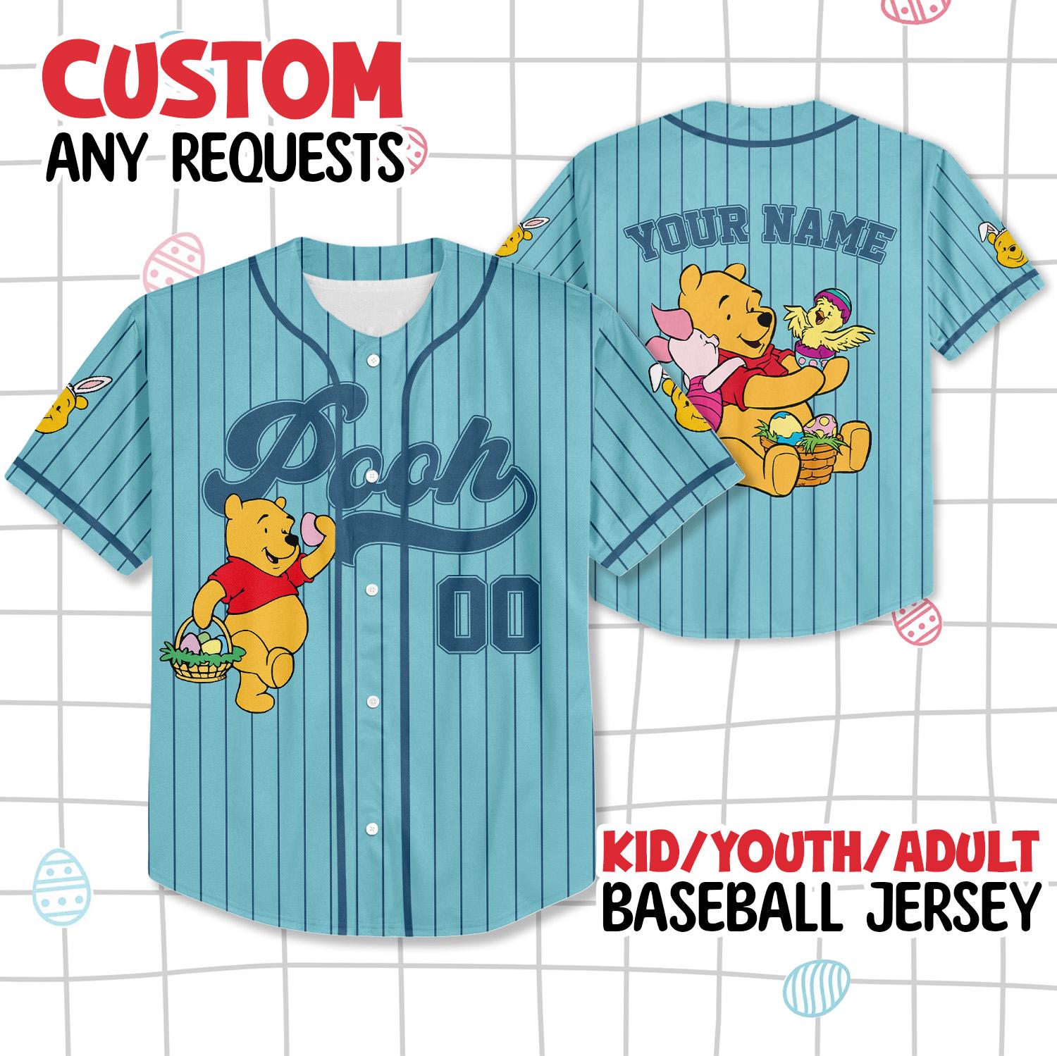 Discover Personalized Pooh Easter Day Baseball Jersey, Custom Disney Winnie the Pooh Jersey Shirt, Disney Baseball Jersey, Birthday Gift