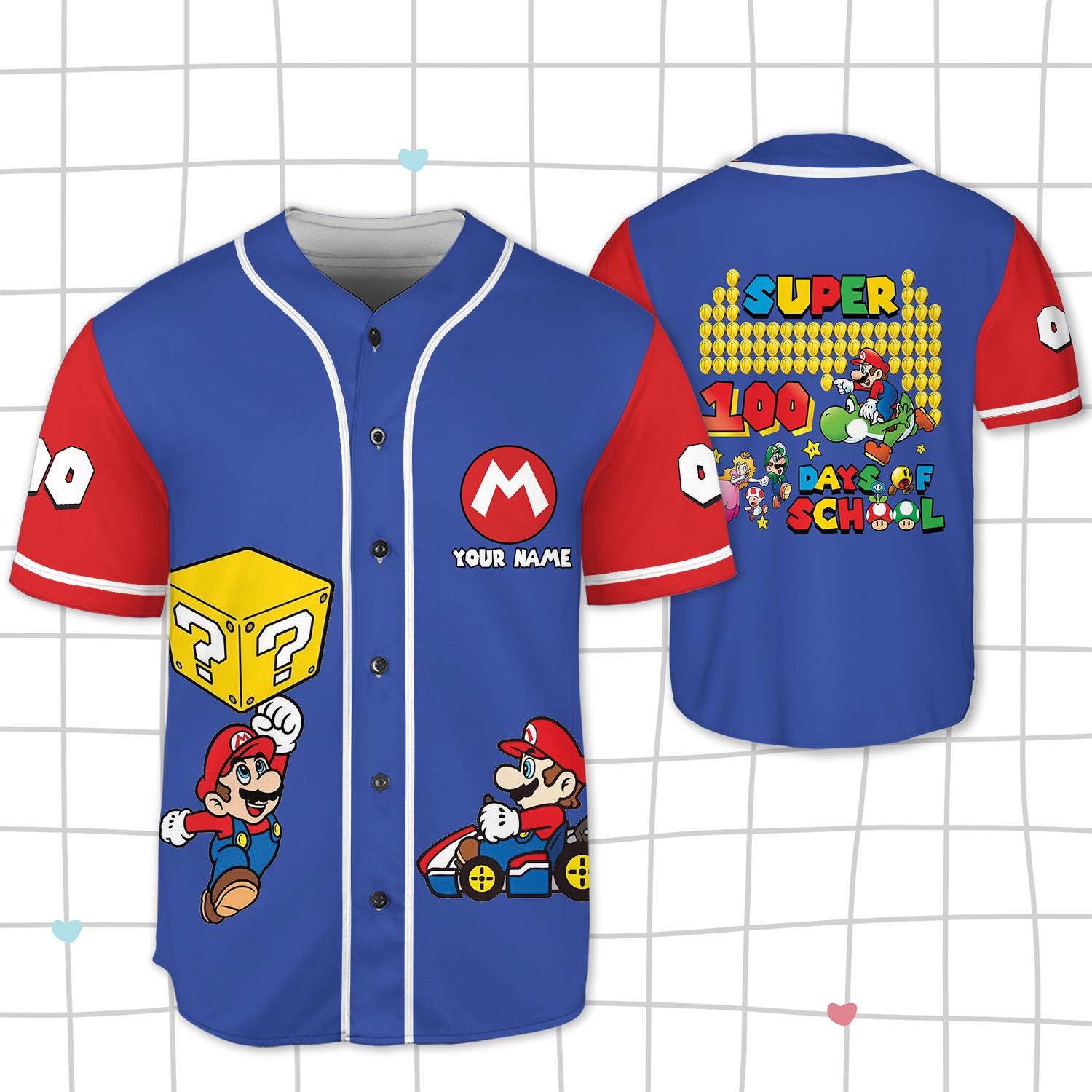 Discover Custom Mario 100 Days Of School Baseball Jersey, Super Mario 100th Day of School Shirt, Video Game 100 Days Shirt