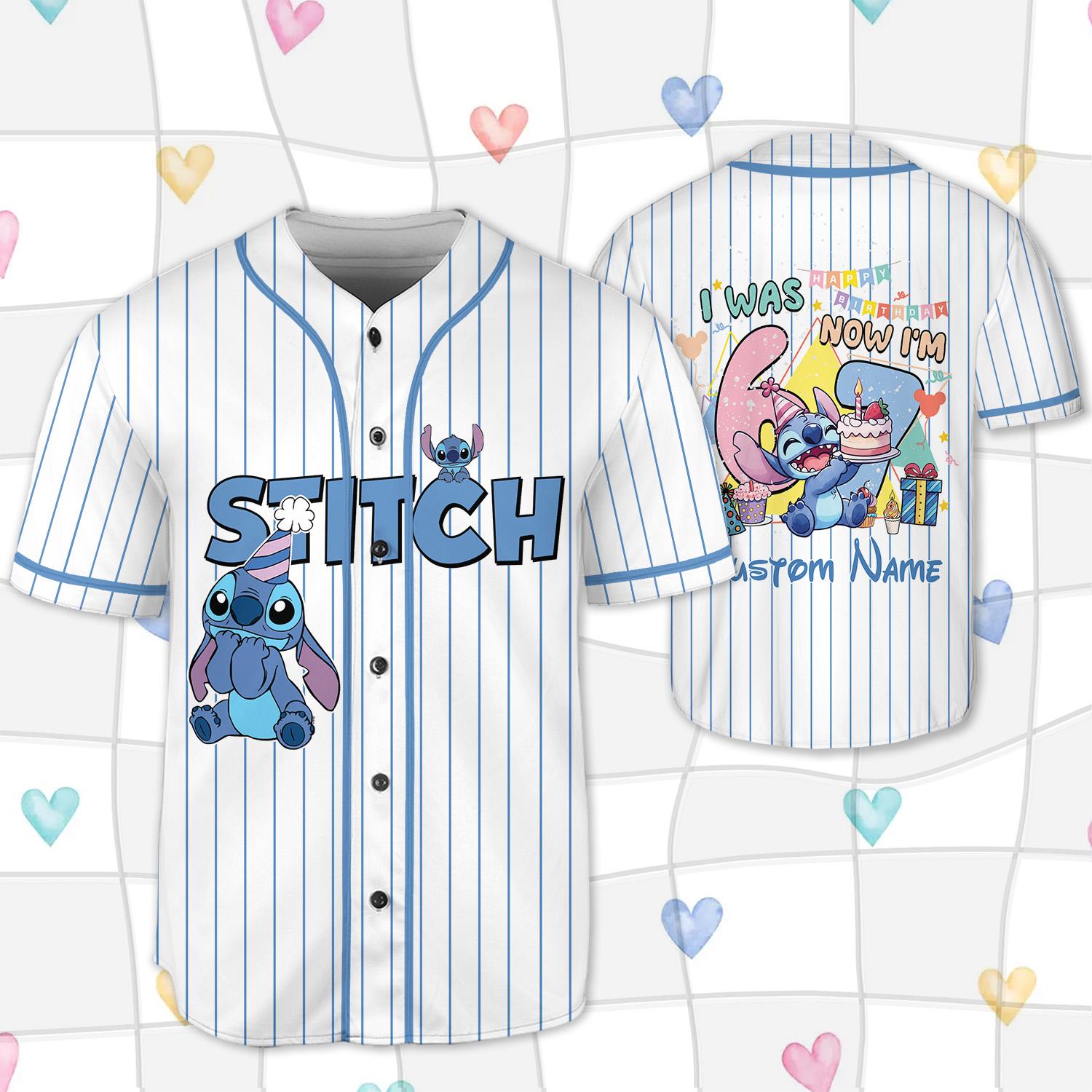 Discover Personalized Stitch And Angel 7th Birthday Baseball Jersey, I Was 6 Now Im 7 Kids Disney Birthday Jersey, Disneyland Family 67 Six Seven