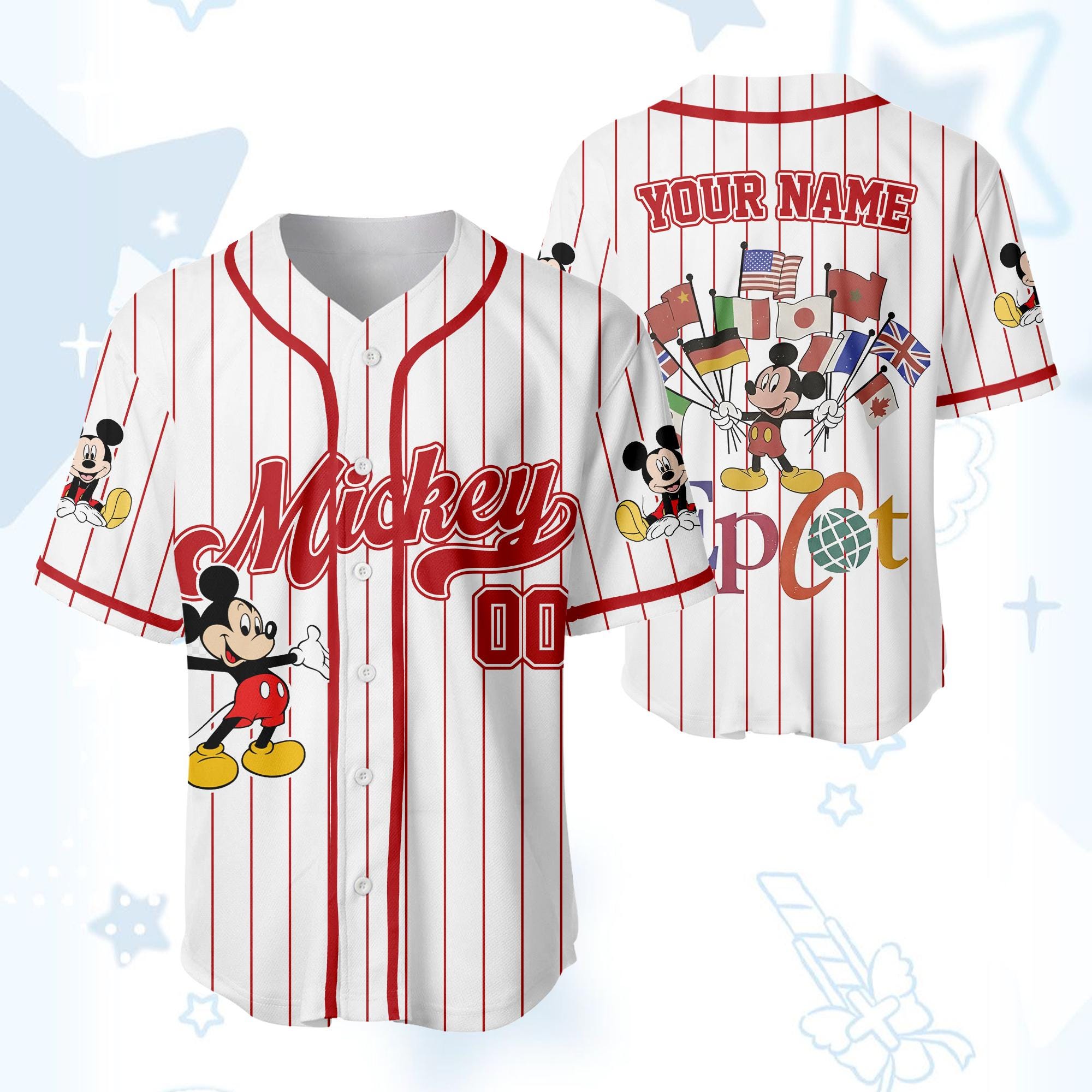 Discover Personalized Mickey Flags of Nations Epcot Baseball Jersey, Vintage 90s Style WDW Epcot World Tour Kids Youth Adult Baseball