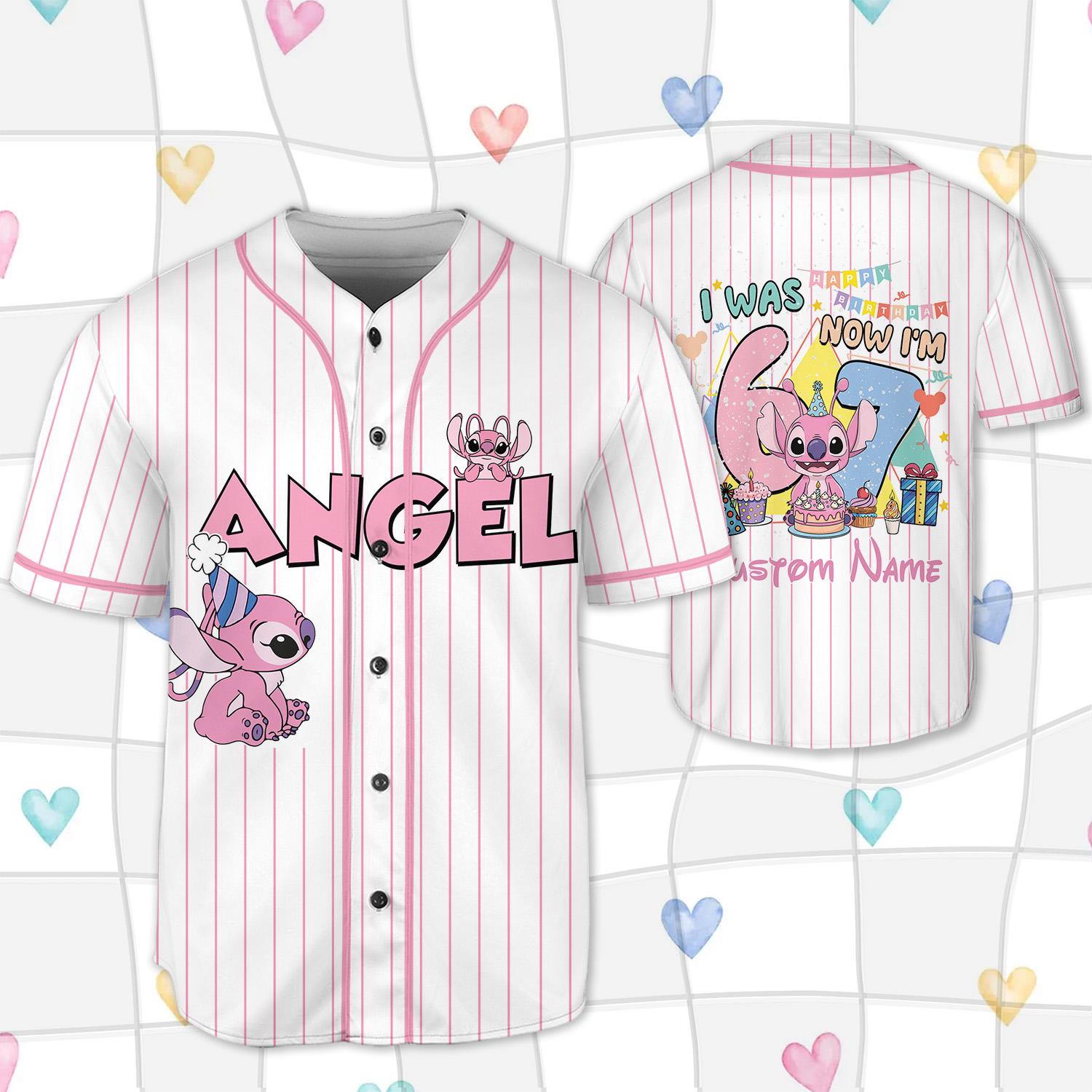 Discover Personalized Stitch And Angel 7th Birthday Baseball Jersey, I Was 6 Now Im 7 Kids Disney Birthday Jersey, Disneyland Family 67 Six Seven
