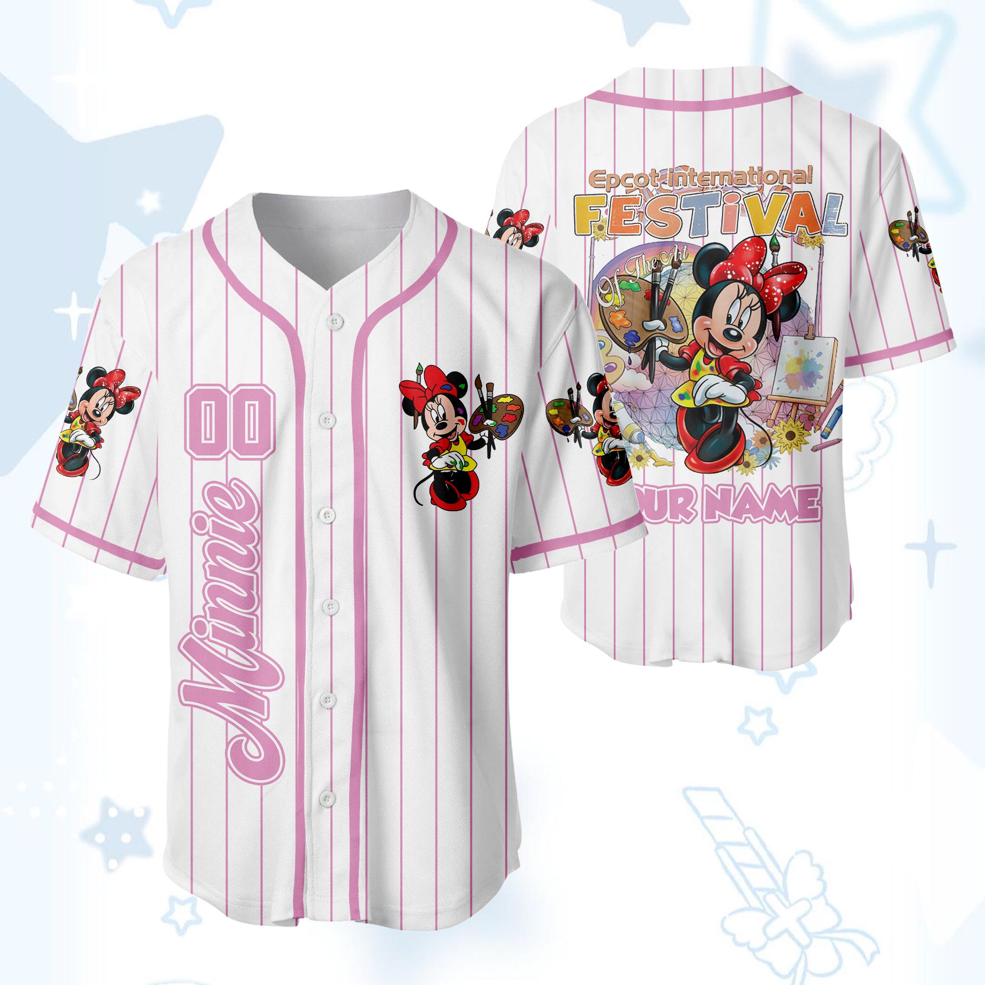Discover Custom Minnie Epcot International Festival of the Arts Baseball Jersey, Disney Mickey and Friends Shirt, Baseball Team Outfit