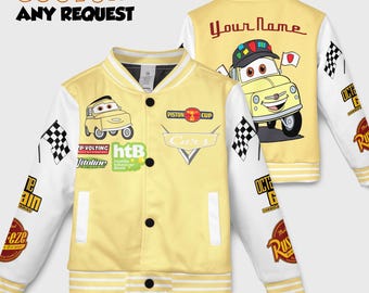 Chaqueta universitaria personalizada de Luigi, chaqueta de béisbol personalizada de Disney Cars, chaqueta universitaria de Luigi para niños, jóvenes y adultos.
