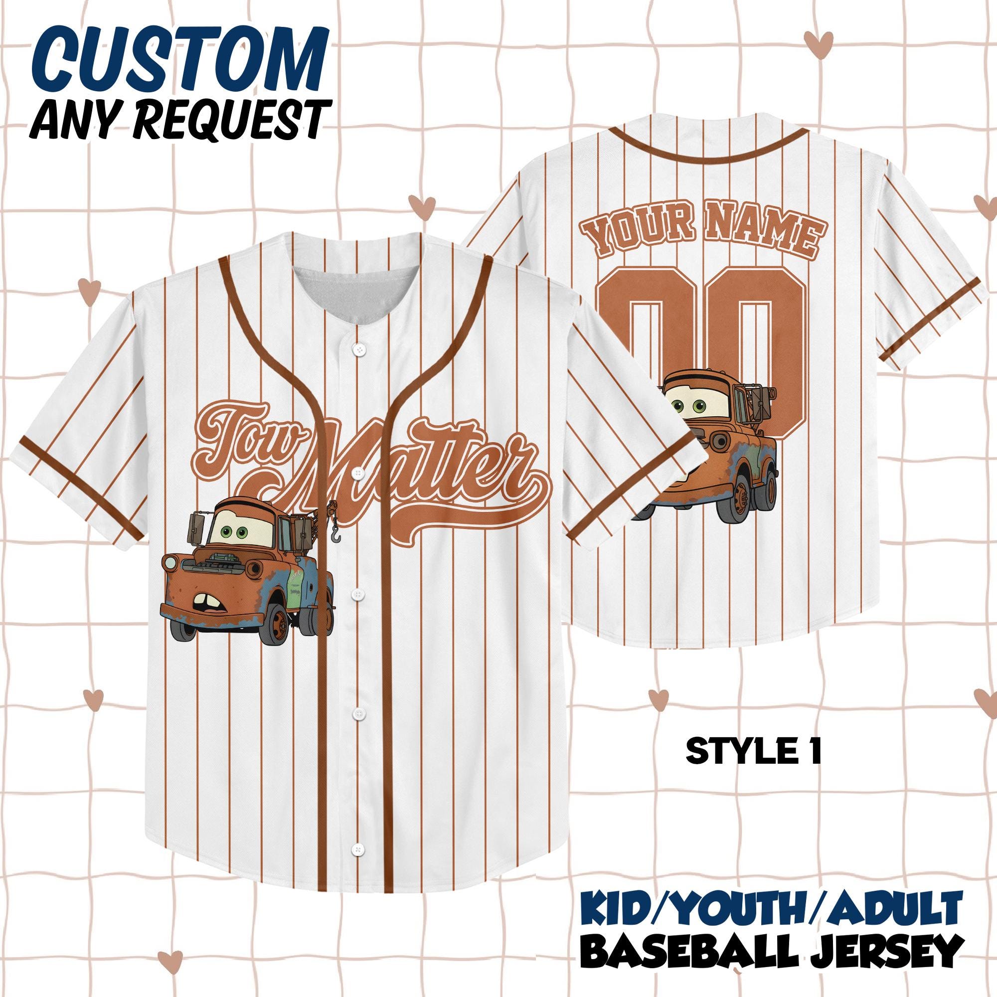 Discover Custom Tow Mater Baseball Jersey, Personalized Disney Cars Baseball Shirt, Matching Disney Trip Outfit, Birthday Gift