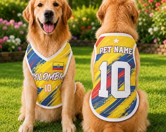 Maglia da calcio personalizzata per animali domestici della Colombia, completo da calcio per cani e gatti, maglia da calcio della Colombia con nome e numero, abbigliamento sportivo per cuccioli.