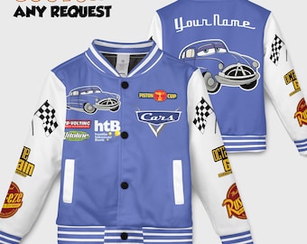 Custom Doc Hudson Varsity Jacket, Personalized Disney Cars Baseball Jacket, Disney Cars Kids Youth Adult Varsity Jacket