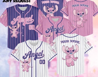 Angel Baseball Jersey Custom, Lilo & Stitch Angel Jersey, Pink Disney Angel Shirt Personalized Name Number, Birthday Gift Kid Youth Adult