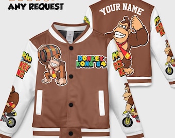 Chaqueta de béisbol personalizada de Super Mario, camiseta de Super Mario Bros. Yoshi Luigi Peach, chaqueta familiar de Mario, chaqueta de cumpleaños navideña de Mario