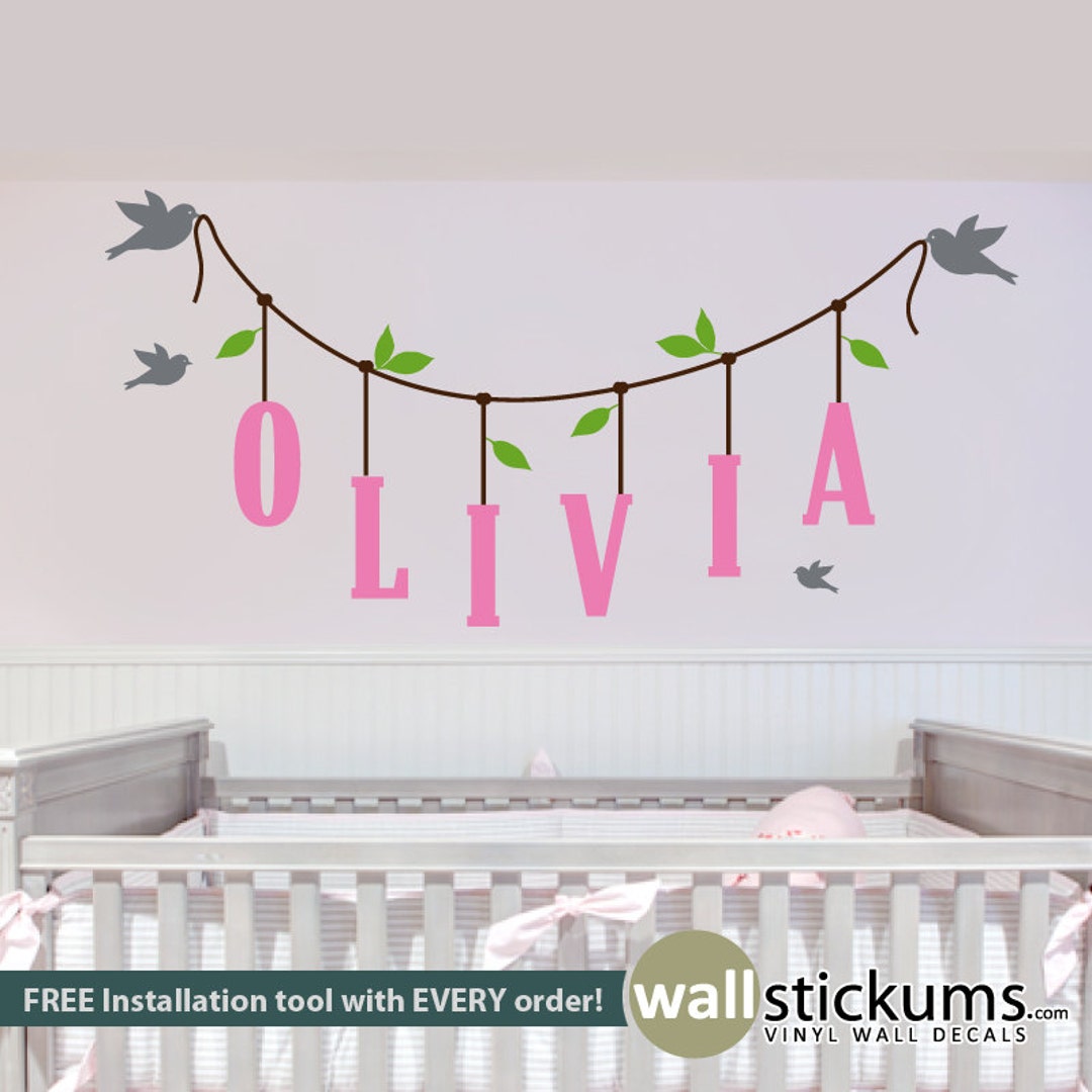 Birds Hanging Personalized Name - Wall Decal - Wall Decor Vinyl Sticker ...