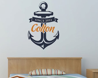 Anchor Wall Decal with Custom Name Birth Year Nautical Vinyl Wall Art Decal Sticker WD0012