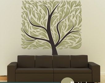 Tree Wall Decal Modern Trendy Square Design Living Room Bedroom Decor