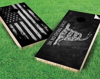 Don't Tread On Me/American Flag Cornhole Board Wraps - LAMINATED & DURABLE