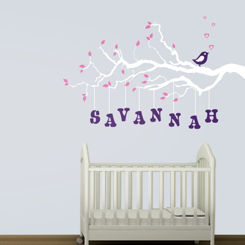 Wall Decal Branch with Hanging Name & Bird Nursery Vinyl Etsy