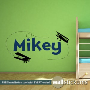 Airplane Wall Decal With Personalized Name Kids Decor Airplane Wall Art Decal
