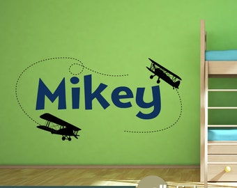 Gepersonaliseerde muursticker vliegtuig, kinderkamerdecoratie