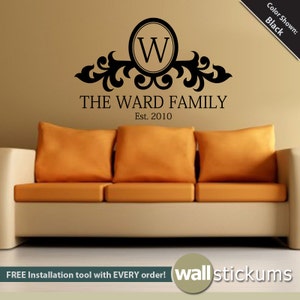 Family Name Monogram - Living Room Decor - Family Name Decor - Vinyl Wall Art Sticker - WD0095