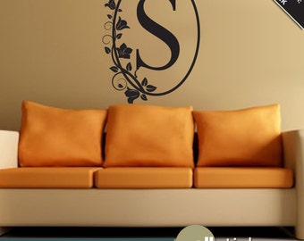 Wall Decal: Monogram with Vine Frame Removable Vinyl Wall Art Decal - Wall Decor - Monogram Decor - WD0326