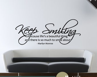 Marilyn Monroe Wall Decal Keep Smiling Quote Living Room Bedroom Decor - WD0133