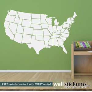 USA Karte Wandtattoo - Staaten Umriss - pädagogische Schlafzimmer, Spielzimmer, Klassenzimmer Wand-Dekor Vinyl-Aufkleber - WD0347