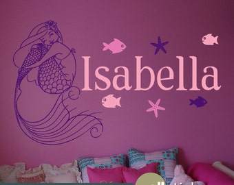 Wall Decal: Mermaid with Custom Name Vinyl Wall Art Decal Sticker