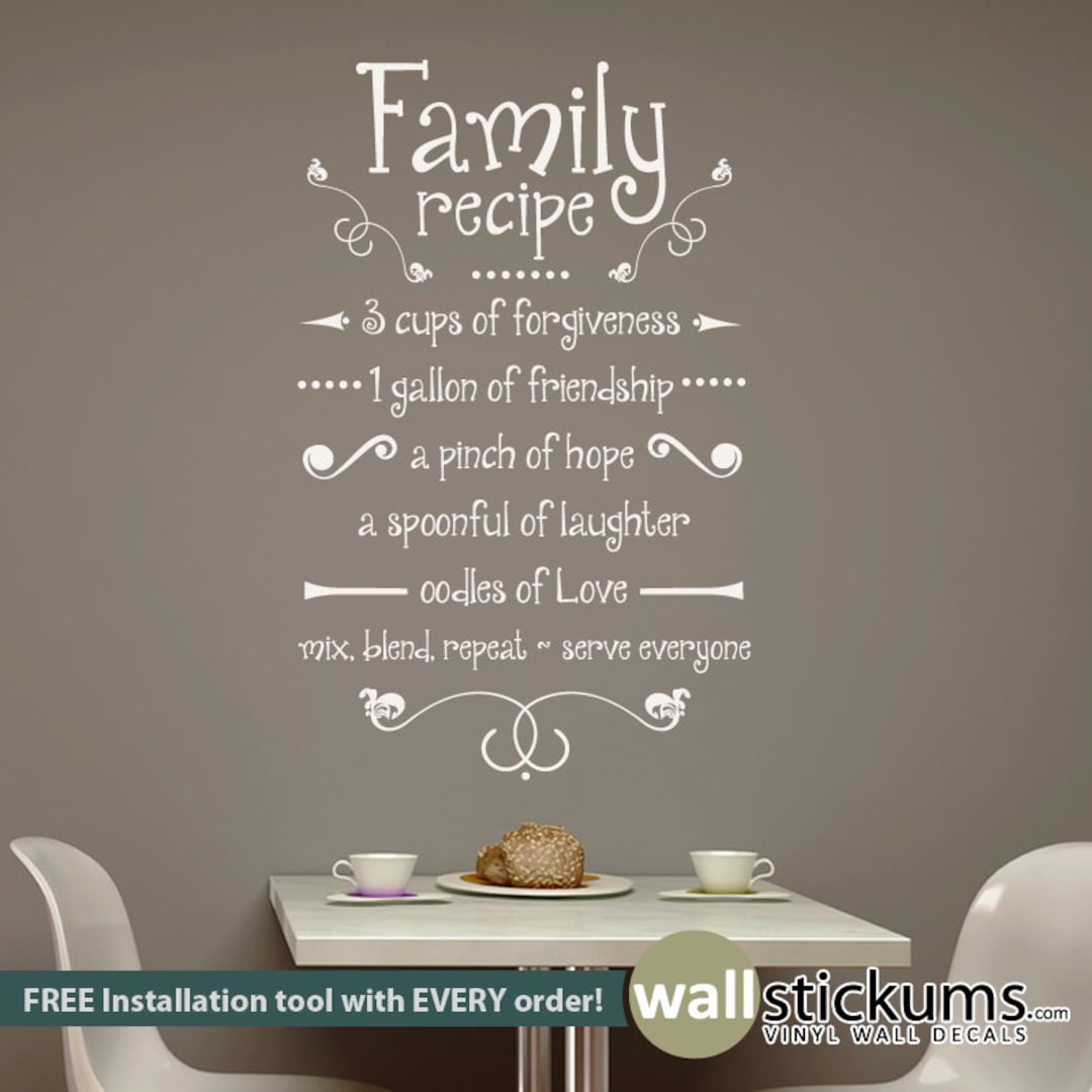 Family Recipe Wall Decal: Kitchen Quote, Vinyl Wall Art - Etsy