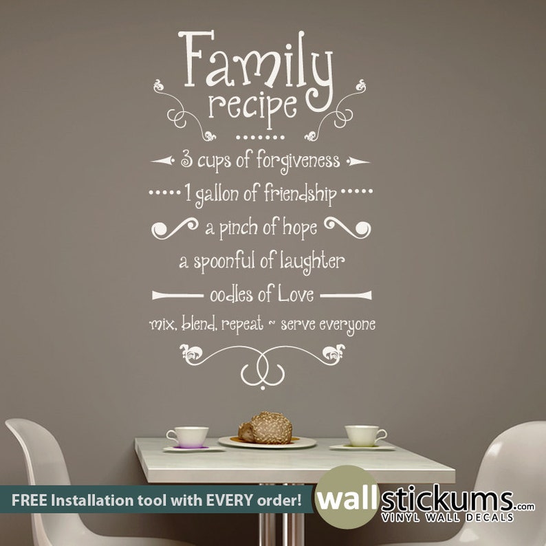 Family Recipe Wall Decal Vinyl Wall Art Decal Quote Kitchen Etsy