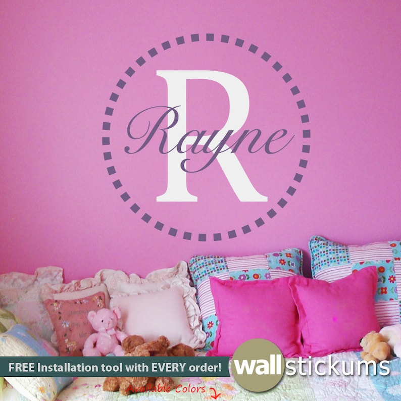 Girl's Monogram Name Wall Decal Bedroom Wall Decor Etsy