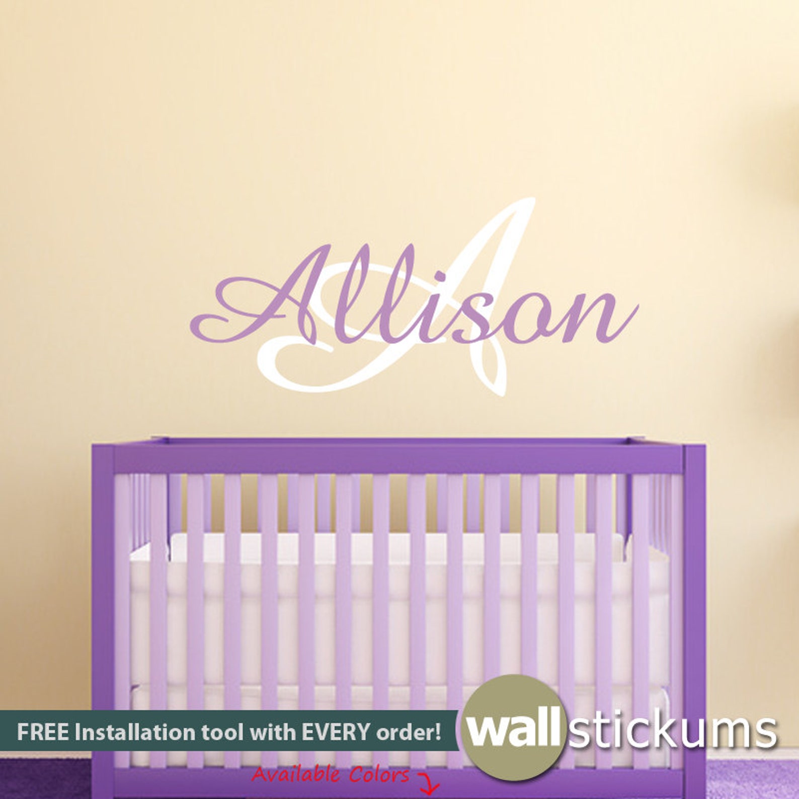 Baby Girl Nursery Wall Decal Monogram Name 01 - Vinyl Lettering - You ...