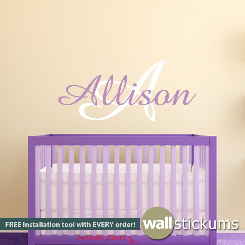 Baby Girl Nursery Wall Decal Monogram Name 01 Vinyl Etsy