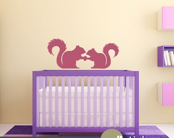 Kids Nursery Wall Decal : Squirrels sharing an Acorn Removable Vinyl Wall Art Sticker